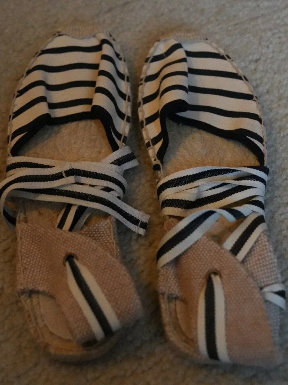 Soludos Navy White Striped Lace Up Gladiator Espadrilles Size 8